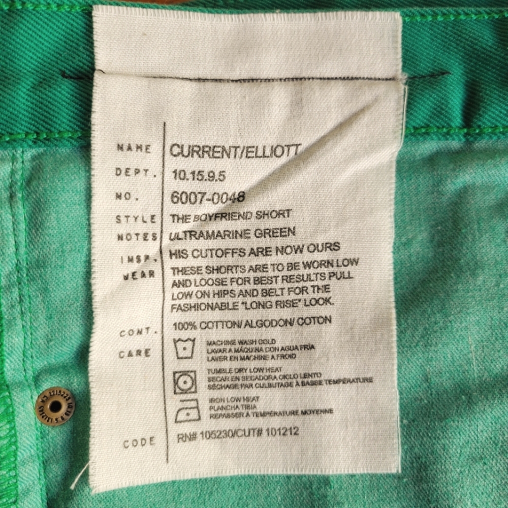 🌟 NWT CURRENT/ELLIOT Ultramarine Green Trendy Women's Boyfriend Shorts Size 29 - Picture 11 of 11